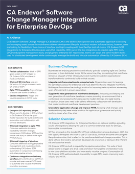 CA Endevor® Software Change Manager Integrations for Enterprise Devops