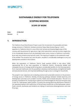 Sustainable Energy for Telefomin Scoping Mission