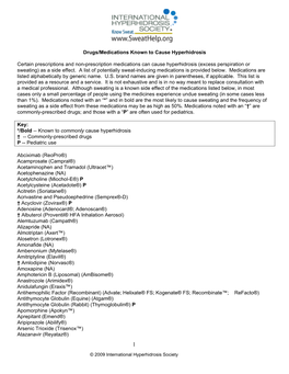 Drugs/Medications Known to Cause Hyperhidrosis Certain Prescriptions