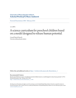 A Science Curriculum for Preschool Children Based on a Model Designed to Release Human Potential