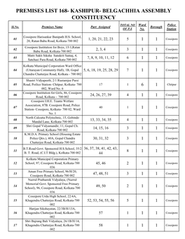 Premises List 168- Kashipur- Belgachhia Assembly Constituency