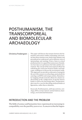 Posthumanism, the Transcorporeal and Biomolecular Archaeology