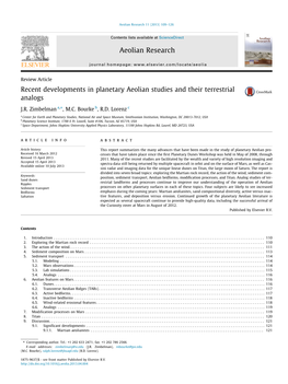 Recent Developments in Planetary Aeolian Studies and Their Terrestrial Analogs ⇑ J.R