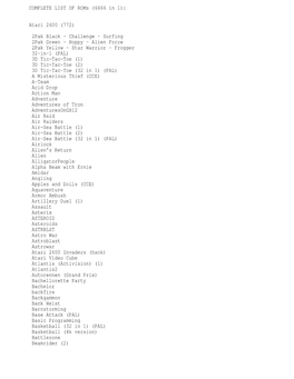 COMPLETE LIST of Roms (6666 in 1): Atari 2600 (772) 2Pak Black
