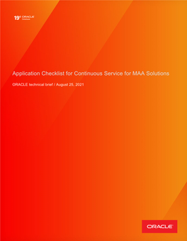 Application Checklist for Continuous Service for MAA Solutions