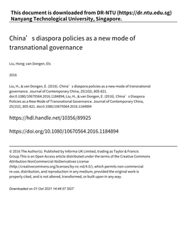 China's Diaspora Policies As a New Mode of Transnational