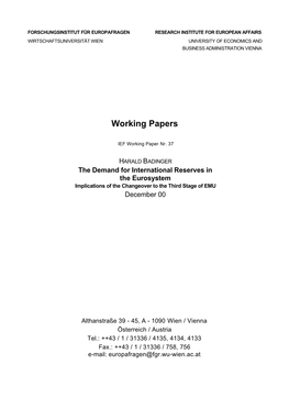 The Demand for International Reserves in the Eurosystem Implications of the Changeover to the Third Stage of EMU December 00