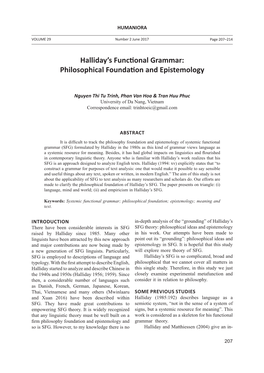 Halliday's Functional Grammar: Philosophical Foundation and Epistemology