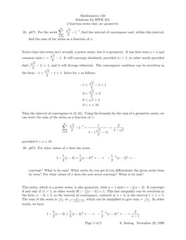 Mathematics 120 Solutions for HWK 21B 2 Function Series That Are Geometric