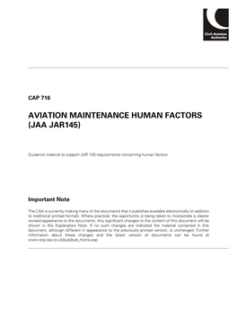 Aviation Maintenance Human Factors (Jaa Jar145)