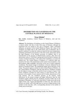Distribution of Cloudiness on the Central Plateau of Moldavia