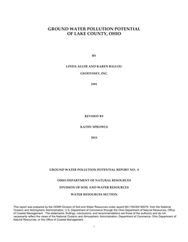 Ground Water Pollution Potential of Lake County, Ohio