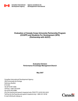 Evaluation of Canada Corps University Partnership Program (CCUPP) and Students for Development (SFD) (Partnership with AUCC)