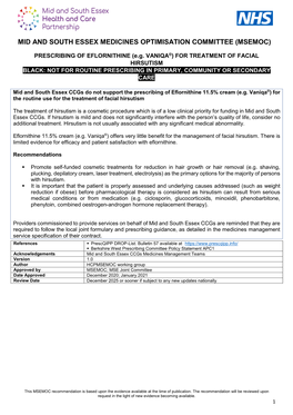 Eflornithine (Vaniqa®) Cream MSEMOC Position Statement