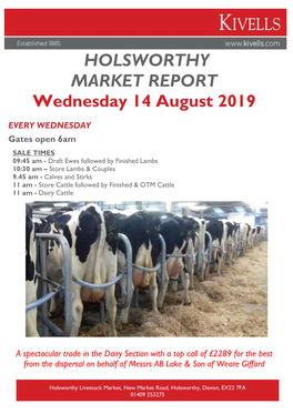 HOLSWORTHY MARKET REPORT Wednesday 14 August 2019