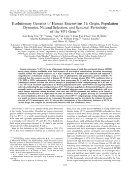 Evolutionary Genetics of Human Enterovirus 71