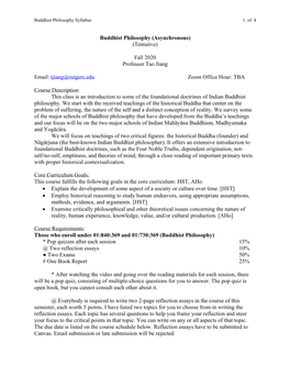 Buddhist Philosophy Syllabus 1 of 4