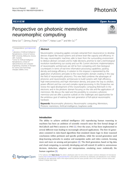 Perspective on Photonic Memristive Neuromorphic Computing Elena Goi1,2, Qiming Zhang1,2, Xi Chen1,2, Haitao Luan1,2 and Min Gu1,2*