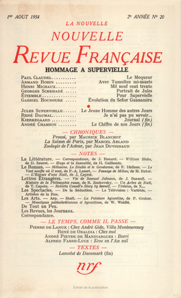 La N.R.F. (Aout 1954) (Hommage a Jules Supervielle)
