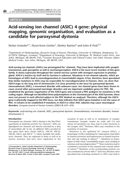 Acid-Sensing Ion Channel (ASIC) 4 Gene: Physical Mapping, Genomic Organisation, and Evaluation As a Candidate for Paroxysmal Dystonia