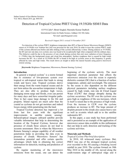 Detection of Tropical Cyclone PHET Using 19.35Ghz SSM/I Data