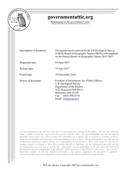 (USGS) Board of Geographic Names (BGN) with Emphasis on the Hawaii Board on Geographic Names 2015-2017