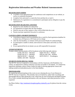 Registration Information and Weather Related Announcements