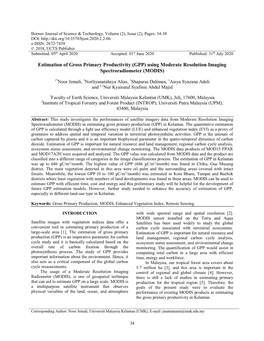 GPP) Using Moderate Resolution Imaging Spectroradiometer (MODIS)