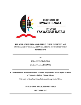 The Role of Identity and Interest in the Evolution and Sustenance of Sino-Zambian Relations: a Constructivist Perspective ___