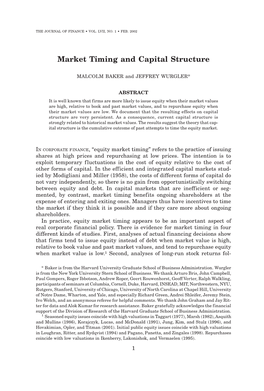 Market Timing and Capital Structure