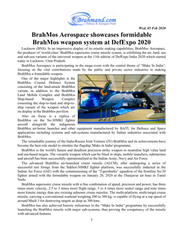 Brahmos Aerospace Showcases Formidable Brahmos Weapon
