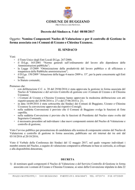 Nomina Nucleo Di Valutazione in Forma Associata