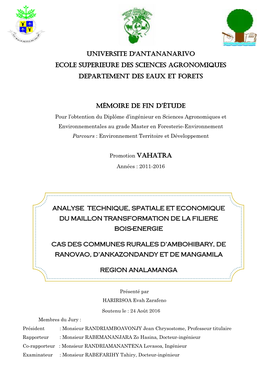 Universite D'antananarivo Ecole Superieure Des Sciences Agronomiques Departement Des Eaux Et Forets