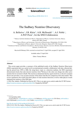 The Sudbury Neutrino Observatory