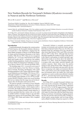 Myadestes Townsendi ) in Nunavut and the Northwest Territories