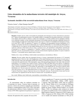 Lista Sistemática De La Malacofauna Terrestre Del Municipio De Atoyac, Veracruz