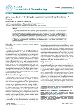 Nano Drug Delivery Systems to Overcome Cancer Drug Resistance