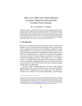 Blue Laws, Duis and Alcohol-Related Accidents: Regression Discontinuity Evidence from Colorado