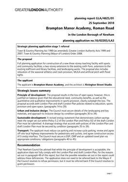 Brampton Manor Academy, Roman Road in the London Borough of Newham Planning Application No.18/02203/LA3