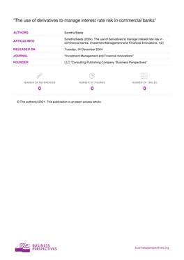 “The Use of Derivatives to Manage Interest Rate Risk in Commercial Banks”
