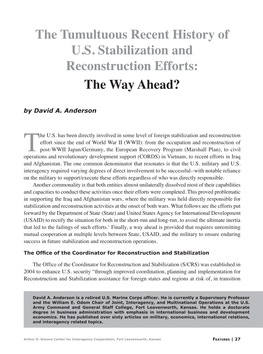 The Tumultuous Recent History of U.S. Stabilization and Reconstruction Efforts: the Way Ahead? by David A