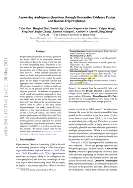 Arxiv:2011.13137V2 [Cs.CL] 30 May 2021 the Question That Leads to Each Answer Should Also 1 Introduction Be Provided to Clarify Each Interpretation