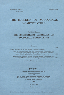 The Bulletin of Zoological Nomenclature, Vol.20, Part 4