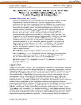 Establishing an Empirical Link Between Computer-Mediated Communication and SLA: a Meta-Analysis