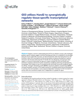 Gli3 Utilizes Hand2 to Synergistically Regulate Tissue-Specific