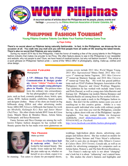 Philippine Fashion Tourism? Young Filipino Creative Talents Can Make Your Fashion Fantasy Come True \