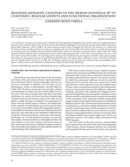 Building Monastic Cloisters in the Iberian Peninsula (8Th-11Th Centuries): Regular Layouts and Functional Organization1 GERARDO BOTO VARELA