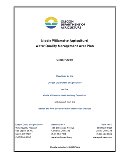 Middle Willamette Agricultural Water Quality Management Area Plan
