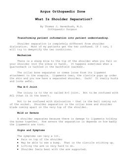 Argus Orthopaedic Zone What Is Shoulder Separation?