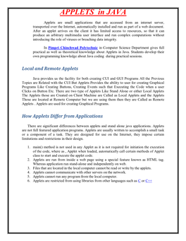APPLETS in JAVA
